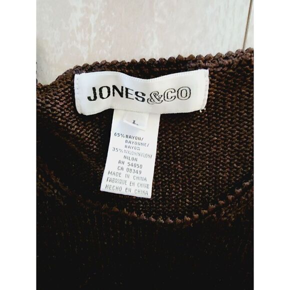 Jones & Co. L Short Sleeve Sweater Chocolate Brown Stretch Soft Knit‎ - Picture 3 of 4